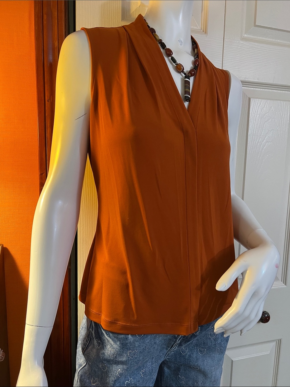 Calvin Klein Sleeveless V-Neck Camisole in Rust Orange